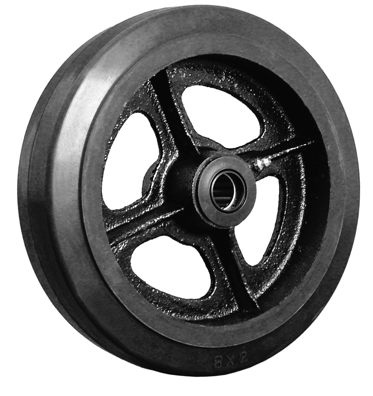 Wheel; 10" x 4"; Rubber on Cast Iron; Plain bore; 1-15/16" Bore; 4-1/4" Hub Length; 1200# (Item #87432) Wheel; 10" x 4"; Rubber on Cast Iron; Plain bore; 1-15/16" Bore; 4-1/4" Hub Length; 1200# (Item #87432)