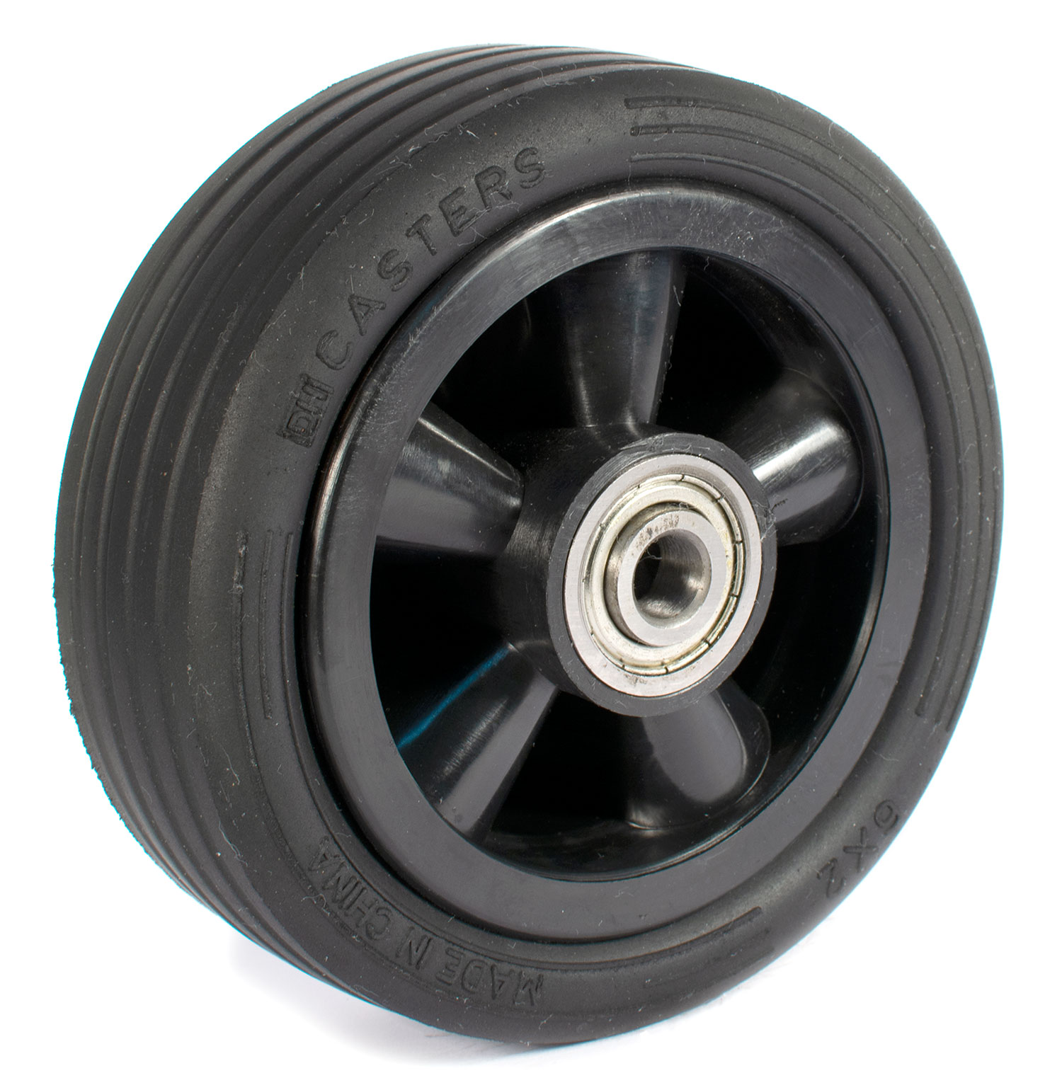 Wheel; 6" x 2"; Rubber on Nylon; Ball Brng; 1/2" Bore; 2-1/4" Hub Length; 350#; Centered Hub (Item #87453) Wheel; 6" x 2"; Rubber on Nylon; Ball Brng; 1/2" Bore; 2-1/4" Hub Length; 350#; Centered Hub (Item #87453)