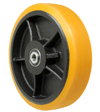 (image for) Wheel; 6" x 2"; PolyU (1/2" HD Yellow; 95A) on Cast Iron; Prec 6203 Ball Brngs; 1/2" Bore; 2-7/16" Hub Length; 2000# (Item #87381)