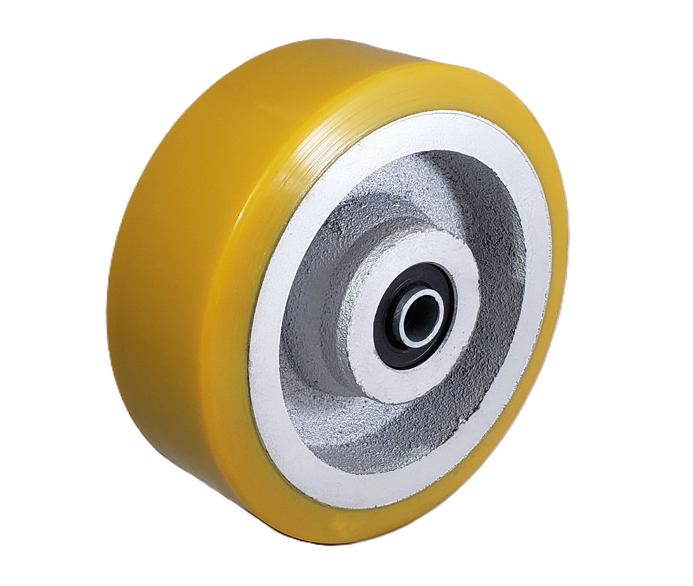 (image for) Caster; Rigid; 6" x 3"; PolyU on Steel; Plate (5-1/4"x7-1/4"; holes: 3-3/8"x5-1/4" slots to 4-1/8"x6-1/8"; 1/2" bolt); Zinc; Tapered Rlr Brng; 3500# (Item #63185)