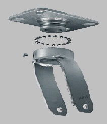 Yoke; Swivel; 6"x2"; Plate (4-1/2"x6-1/4"; holes: 2-7/16"x4-15/16" slots to 3-3/8"x5-1/4"; 1/2" bolt); Zinc; 2000#; 1/2 bore; 2-7/16" Hub Length; Kingpinless (Item #89316)
