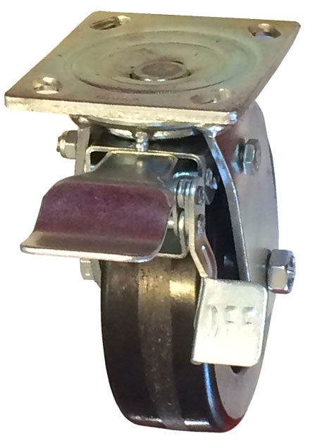 Yoke; Swivel; 5" x 2"; Top Plate (4"x4-1/2"; holes: 2-5/8"x3-5/8" slotted to 3"x3"; 3/8" bolt); Zinc; 1/2" Bore; 2-7/16" Hub Length; 1200#; Leading Total Lock (Item #87989)