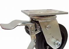 Caster; Swivel; 5" x 2"; ThermoPlastic Rubber Donut; Plate (4"x4-1/2"; holes: 2-5/8"x3-5/8" slots to 3"x3"; 3/8" bolt); Zinc; Roller Brng; 350#; Total Lock (Item #64183)