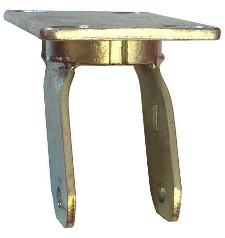 Yoke; Swivel; 8"x2"; Plate (4"x4-1/2"; holes: 2-5/8"x3-5/8" slots to 3"x3"; 3/8" bolt); Zinc; 1/2" Bore; 2000#; Kingpinless (Item #89296) Yoke; Swivel; 8"x2"; Plate (4"x4-1/2"; holes: 2-5/8"x3-5/8" slots to 3"x3"; 3/8" bolt); Zinc; 1/2" Bore; 2000#; Kingpinless (Item #89296)