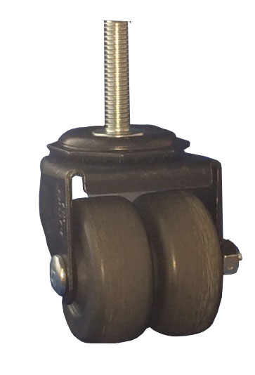 (image for) Caster; Dual Wheel; Swivel; 2" x 7/8" (x2); Rubber (Non-marking); Threaded Stem (3/8"-16TPI x 1-1/2"); Black Rig; Plain bore; 225# (Item #65736)
