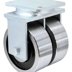 (image for) Dual Wheel Caster; Rigid; 6" x 3"; Forged Steel; Plate (6-1/4"x7-1/2": holes: 4-1/8"x6" slots to 4-1/2"x6-1/8"; 1/2" bolt); Tapered Brng; 20000# (Item #63117)