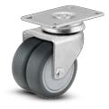 Caster; Dual Wheel; Swivel; 2"x13/16" (x2); Gray TPR Rubber; Plate (2-5/8"x3": holes:1-5/8x2 (slots to 2x2-3/8); 5/16 bolt); Prec Ball Brng; 200#; Thread Grds (Item #67307)