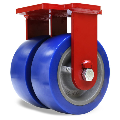 Caster; Rigid; 8" x 3"; PolyU (1"; 85A) on Steel; Plate (7-1/2"x9-1/8": holes: 4-1/8"x6-1/8"; 5/8" bolt); Red Painted; Prec Ball Brngs; 4800#; Ergonomic (Item #63443) Caster; Rigid; 8" x 3"; PolyU (1"; 85A) on Steel; Plate (7-1/2"x9-1/8": holes: 4-1/8"x6-1/8"; 5/8" bolt); Red Painted; Prec Ball Brngs; 4800#; Ergonomic (Item #63443)