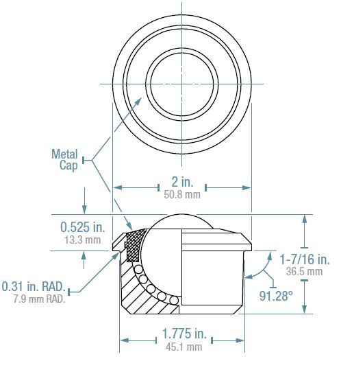 (image for) Ball Transfer; 1-3/16"; Stainless Steel balls; Round Base (1-3/4" x15/16"); Carbon Steel housing; Metal Ret Ring; 750#; 17/32" load height; Single Weep Hole (Item #88333)