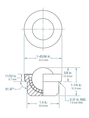 (image for) Ball Transfer; 1" carbon steel ball; Round drop-in Base; 1-3/8" diam x 5/8" deep; Carbon Steel; 200#; 5/8" load height (Item #89246)