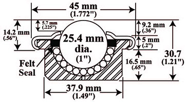 (image for) Ball Transfer; 1"; Steel Ball; Round Drop-in Base (1-1/2" x 11/16"); Machined Steel Housing; 440#; 9/16" Load Height; Weep Hole(s) (Item #88176)