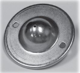 Ball Transfer; 1"; Stainless Steel ball; Flange; Round (2-7/8" diameter: two holes: 2-3/16" apart); Stainless Housing; 125# (Item #88081)