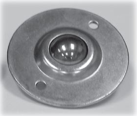 Ball Transfer; 1"; Stainless Steel ball; Flange; Round (2-7/8" diameter: two holes: 2-3/16" apart); Stainless Housing; 125# (Item #88081)