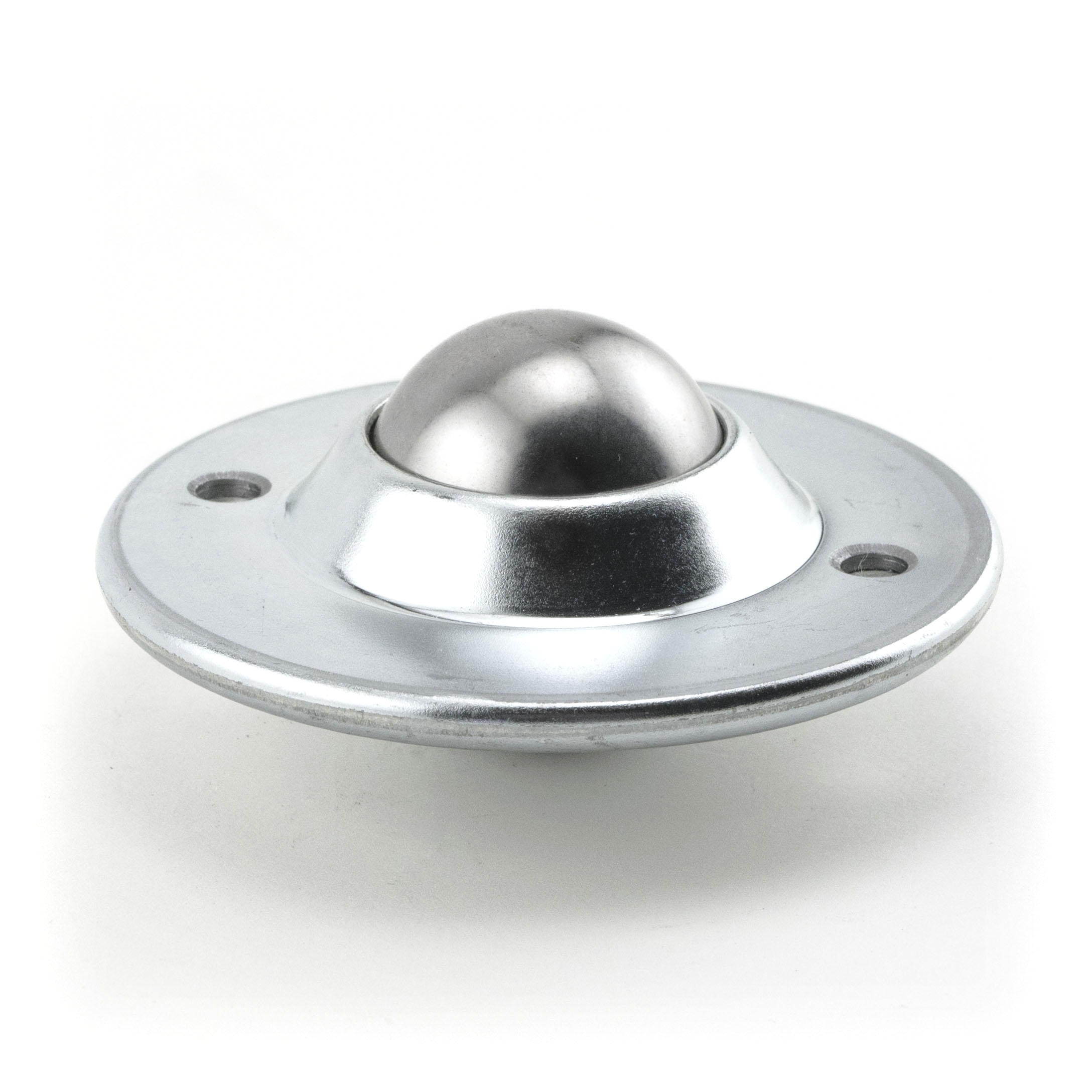 Ball Transfer; Low Profile; 1-1/2" Steel ball; Flange (3-11/16" diameter: two 1/4" holes: 2-3/4" apart); Steel housing; 200#; 1-1/8" inch profile (Item #88819) Ball Transfer; Low Profile; 1-1/2" Steel ball; Flange (3-11/16" diameter: two 1/4" holes: 2-3/4" apart); Steel housing; 200#; 1-1/8" inch profile (Item #88819)