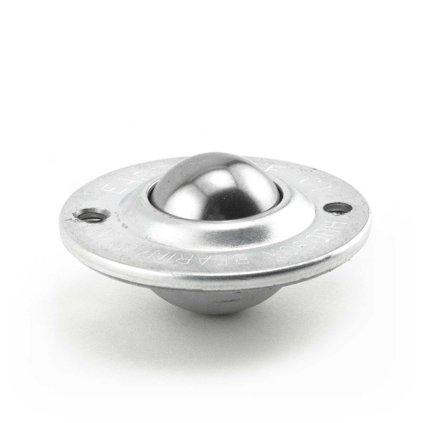 Ball Transfer; Low Profile; 1" Stainless Steel ball; Round Flange (2-1/4" diameter: two holes: 1-3/4" inch apart); Carbon Steel housing; 75#; 5/8" inch profile (Item #89099)