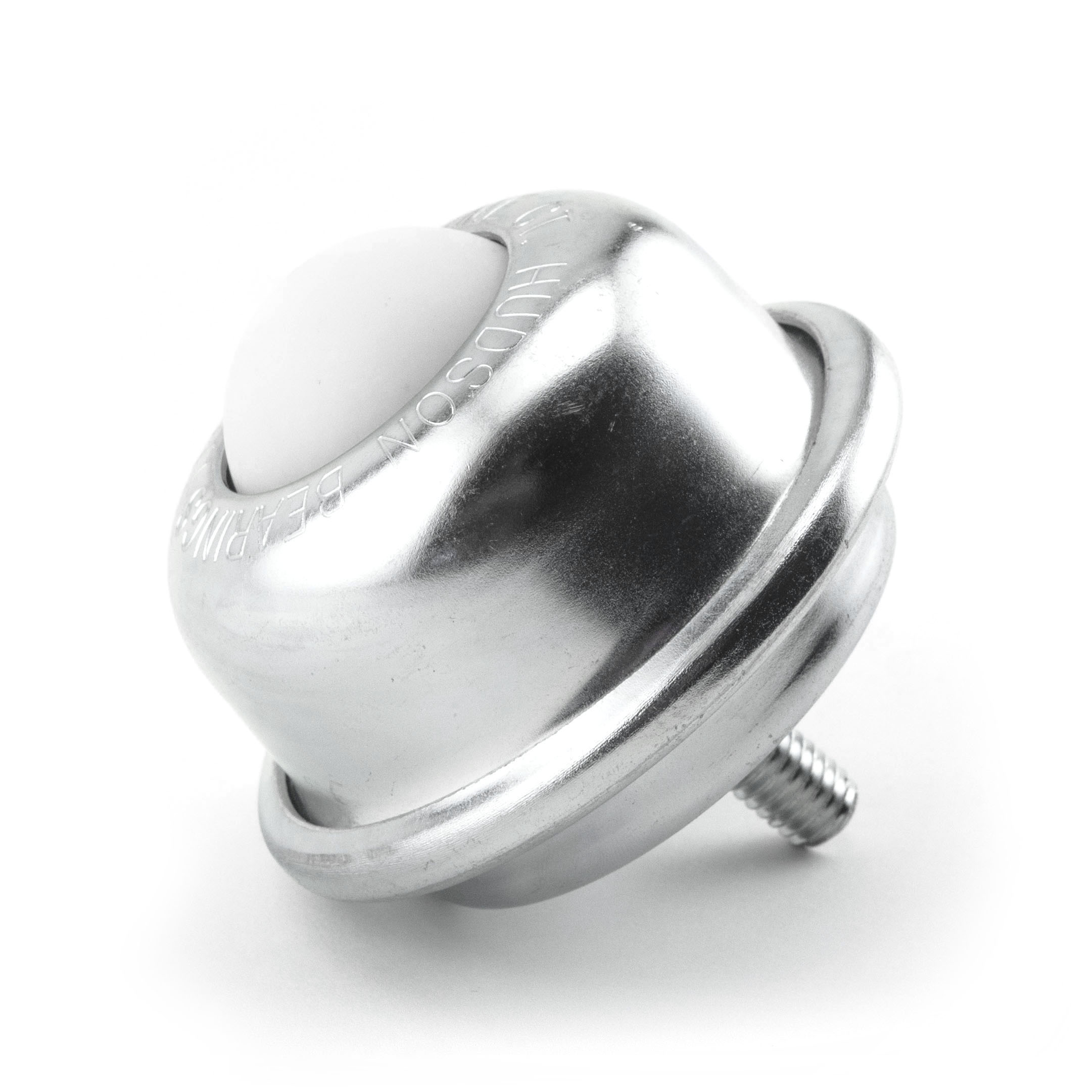 Ball Transfer; 1-1/2" Nylon ball; Threaded Stud; 3/8"-16TPI x 1"; Zinc-plated steel housing; 3-1/4" O.D.; 250#; 2-5/16" load height (Item #89431)