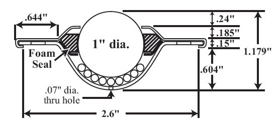 (image for) Ball Transfer; 1"; Nylon Ball; Flange; Round (2-7/8" diameter: two holes: 2-3/16" apart); Carbon Steel housing; 75#; Load height: 5/8"; Recessed depth 5/8" (Item #88173)