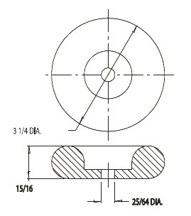 (image for) Caster Bumper; 3-1/4" Diameter; 1" Height; Rubber; 5/16" Hole; Equipped with steel insert. Generally used on the Ends of tubular handles on carts. (Item #88361)