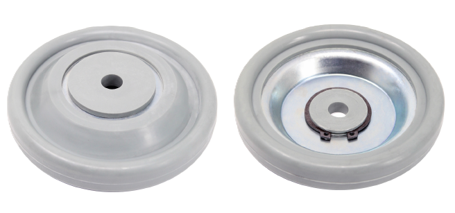 Rolling Bumper; 5" Diameter; 13/16" Height; Rubber bonded to zinc plated insert; Fits 1/2" caster stem (Item #87365)