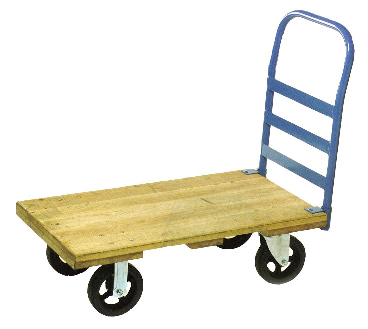 Platform Truck; 30" x 60"; 8"x2" Swivel and Rigid Phenolic Wheel Casters; Wood Deck; 2000#; Removable metal end rack (single) (Item #64903) Platform Truck; 30" x 60"; 8"x2" Swivel and Rigid Phenolic Wheel Casters; Wood Deck; 2000#; Removable metal end rack (single) (Item #64903)