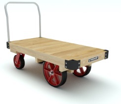 Platform Truck; 36" x 72"; 16" x3" Rubber-on-Cast Wheels; 10"x3" Casters; Wood Deck; 4000#; Single Metal End Rack (Item #64905) Platform Truck; 36" x 72"; 16" x3" Rubber-on-Cast Wheels; 10"x3" Casters; Wood Deck; 4000#; Single Metal End Rack (Item #64905)
