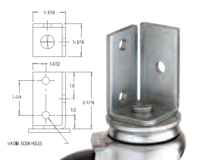(image for) Caster; Swivel; 3" x 7/8"; Rubber (Hard); Angle Iron Bracket (1-3/16"x2-1/16"; 3 holes; 1/4" bolt); Zinc; Plain bore; 100# (Item #65684)