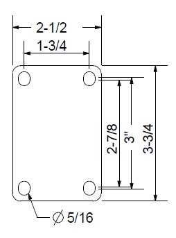 (image for) Caster; Swivel; 3"x1"; Rubber; Hard; Top Plate; 2-1/2"x3-3/4"; holes: 1-3/4"x2-7/8" (slotted to 3"); 5/16" bolt; Zinc; Nylon Brng; Wgt Cap: 130# (Item #69964)