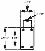 (image for) Caster; Swivel; 2" x 1"; Thermoplastized Rubber (Gray); Plate (1-7/8" x 2-9/16"; holes: 15/16" x 2-1/8"; 1/4" bolt); Zinc; Plain bore; 80# (Item #63825)