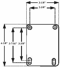 (image for) Caster; Swivel; 3"x1-1/4"; Hard Rubber; Non-marking; Plate (3-1/8x4-1/8; holes: 2-3/8x3-3/8 slots to 3-7/16; 5/16 bolt); Zinc; Plain bore; Friction brake; 150# (Item #67029)