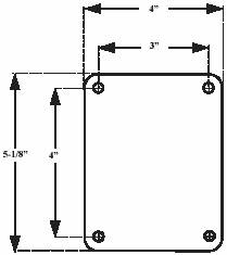 (image for) Caster; Swivel; 4" x 1-1/2"; Polyolefin; Plate (4"x5-1/8"; holes: 3"x4"; 3/16" bolt); Zinc; Nylon Bushing; 300# (Item #64215)