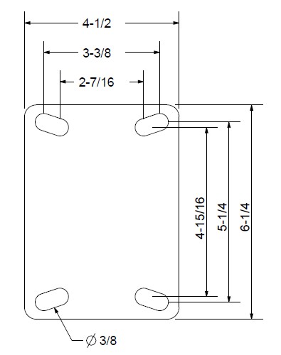 (image for) Caster; Rigid; 6" x 2"; Steel (Ductile); Plate (4-1/2"x6-1/4"; holes: 2-7/16"x4-15/16" slotted to 3-3/8"x5-1/4"; 3/8" bolt); Zinc; Roller Brng; 1400# (Item #63837)