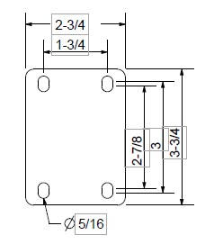 (image for) Caster; Rigid; 5" x 1"; Polyolefin (Dark); Plate; 2-3/4"x3-3/4"; holes: 1-3/4"x2-7/8" (slots to 3"); 5/16" bolt; Zinc; Plain bore; 230# (Item #68018)