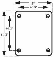 (image for) Caster; Swivel; 6" x 2"; PolyU on Cast; Plate (5"x5-1/2"; holes: 4-1/8"x4-1/2"; 3/8" bolt); Zinc; Roller Brng; 1250# (Item #65456)