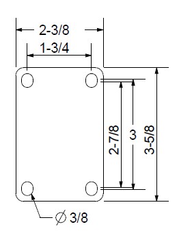 (image for) Caster; Swivel; 3x1-1/4; PolyU on PolyO (Gr/Bg); Top Plate (2-3/8x3-5/8; holes: 1-3/4x2-7/8 slotted to 3; 5/16 bolt); Stainless; Nylon sleeve; 300#; Tread brake (Item #67180)