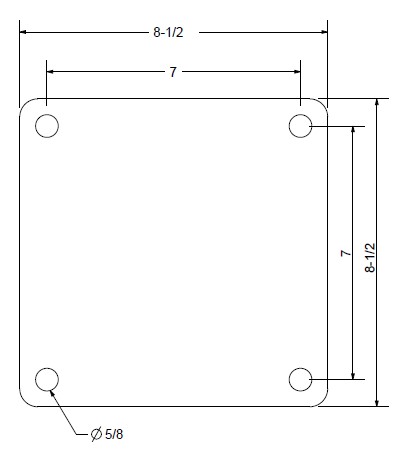 (image for) Caster; Swivel; 10" x 4"; PolyU (HD) on Cast (Gr/Blk); Top Plate (8-1/2"x8-1/2"; holes: 7"x7"; 5/8" bolt); Zinc; Tapered Rlr Brng; 5500#; Kingpinless (Item #65960)
