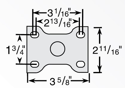 (image for) Caster; Rigid; 4" x 1-1/4"; PolyU on PolyO (Red); Plate (2-11/16"x3-5/8": holes: 1-3/4"x2-13/16" (slot to 3-1/16"); 5/16" bolt); Zinc; Ball Brng; 275#; TG (Mtl) (Item #63661)