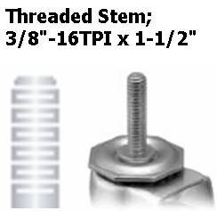 (image for) Caster; Dual Wheel; Swivel; 2" x 7/8" (x2); Rubber (Hard; Non-marking); Threaded Stem (3/8"-16TPI x 1-1/2"); Zinc; Plain bore; 225#; Side brake (Item #66814)