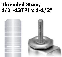 (image for) Caster; Swivel; 2-1/2" x 1-3/4"; Polyolefin; Threaded Stem (1/2"-13TPI x 1-1/2"); Zinc; Roller Brng; 350#; Thumb Screw Brake (Item #66157)