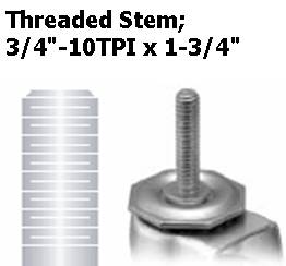 (image for) Caster; Swivel; 4" x 1-1/4"; Thermoplastized Rubber (Gray); Threaded Stem (3/4"-10TPI x 1-3/4"); Zinc; Ball Brng; 250#; Tread brake (Item #66444)