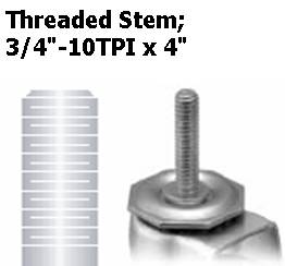 (image for) Caster; Swivel; 5" x 2"; PolyU on PolyO (Blue); Threaded Stem (3/4"-10TPI x 4"); Zinc; Roller Brng; 700#; Pedal Wheel Brake (Item #64404)