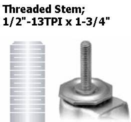 (image for) Caster; Swivel; 3" x 1-3/4"; Polyolefin; Threaded Stem (1/2"-13TPI x 1-3/4"); Zinc; Plain bore; 500#; Thumb Screw Wheel Lck (Item #66240)