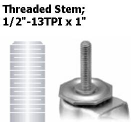 (image for) Caster; Swivel; 4" x 1-1/4"; TPR (Gray); Threaded Stem (1/2"-13TPI x 1"); White; Precision Ball Brng; 225#; Raceway Seal; Thread guards; Pedal Brake (Item #64662)