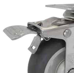 (image for) Caster; Swivel; 6" x 2"; Thermoplastized Rubber; Plate (4"x4-1/2"; holes: 2-5/8"x3-5/8" slots to 3"x3"; 3/8" bolt); Roller Brng; 500#; Total Lock (Trailing) (Item #64379)